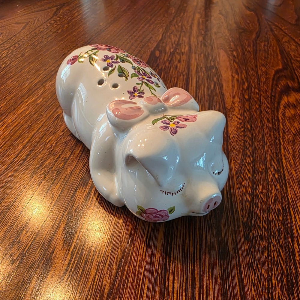 Vintage 1978 Avon Ceramarte Brazil Floral Pig Pomander Sachet Jar Ceramic Pink